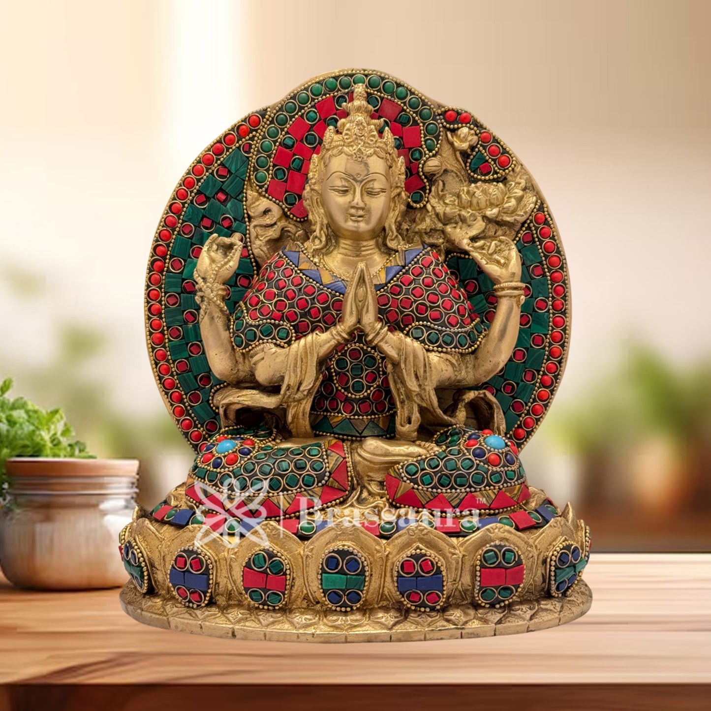 Brass Gem Stone Work Tara Idol for Home and Decor Weight 5.7 Kg Height 24 cm