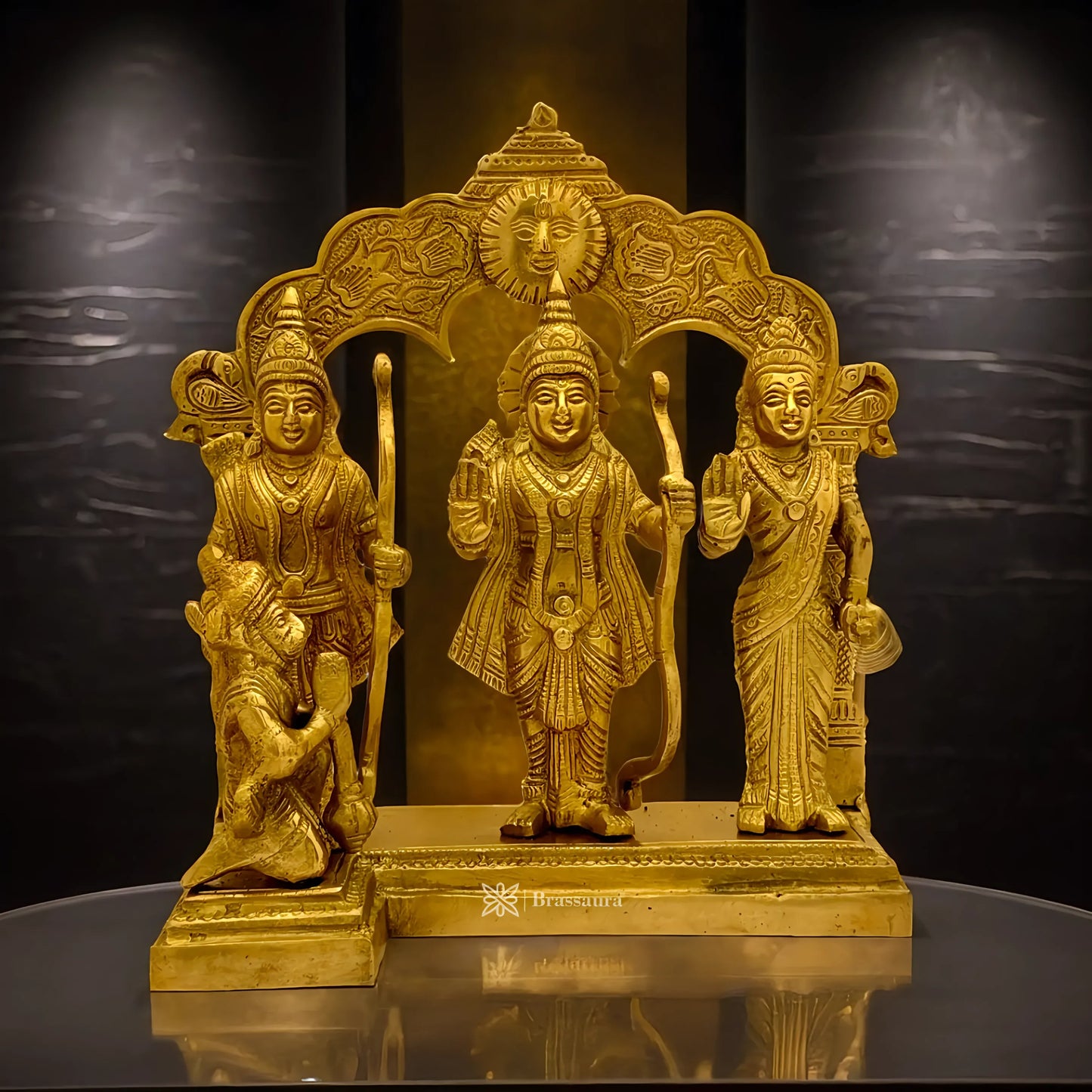 Brassaura™ Brass Ram Darbar Idol – Height 9 Inches & Weight 4.1 Kgs | Handcrafted Devotional Ensemble for Temple Décor