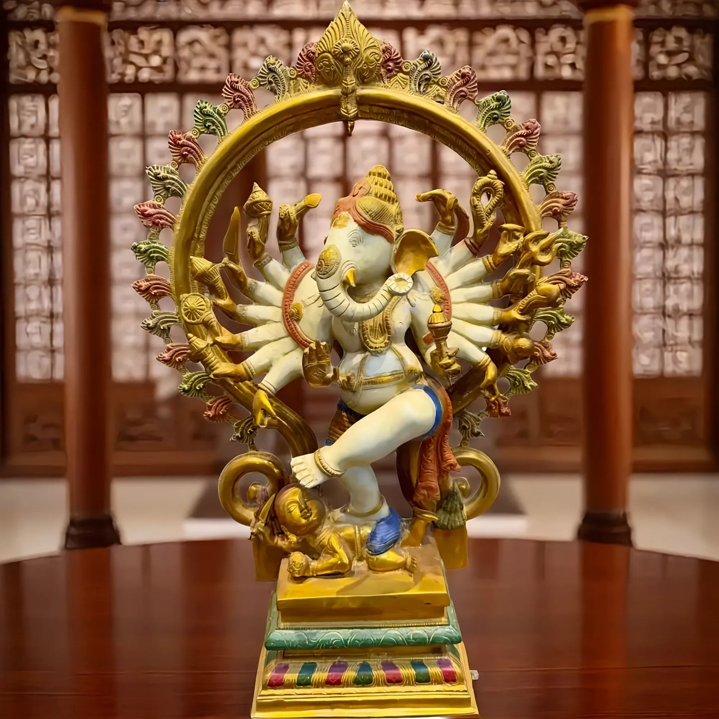 Brassaura® Brass Dancing 10 Hand Ganesha Statue | Height 26 Inches