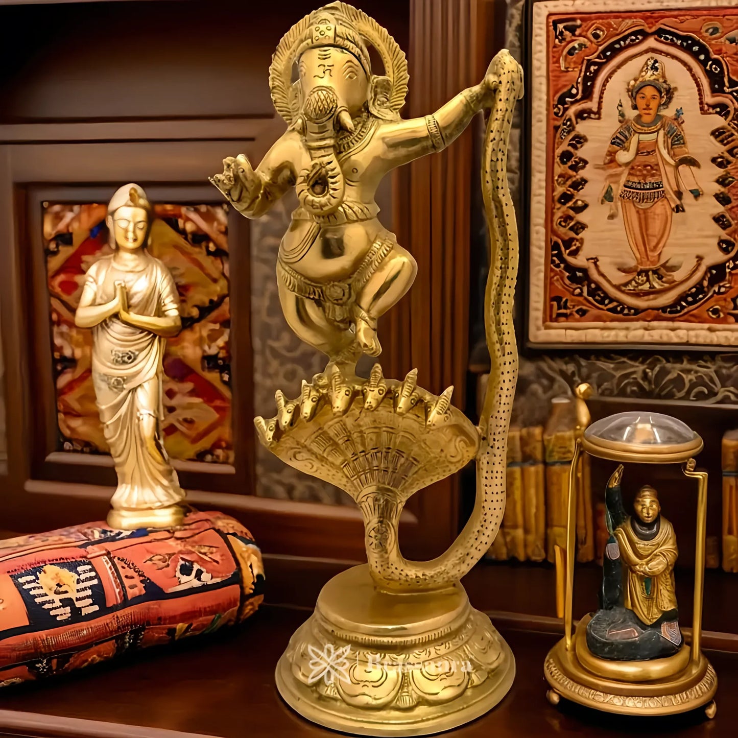 Brassaura™ Brass Dancing Ganesha Idol for Home and Decor | Weight 1.8 Kgs | Height 9.45 Inches