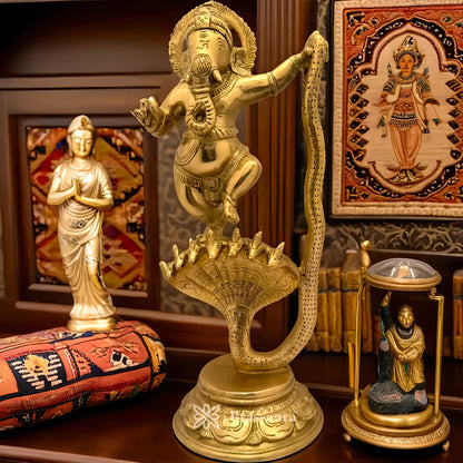Brassaura™ Brass Dancing Ganesha Idol for Home and Decor | Weight 1.8 Kgs | Height 9.45 Inches
