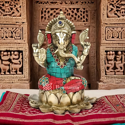 Brassaura™ Brass Ganesha Statue | Handcrafted Vinayaka Idol for Home & Décor | Height 6.5 Inches & Weight 1.4 Kgs