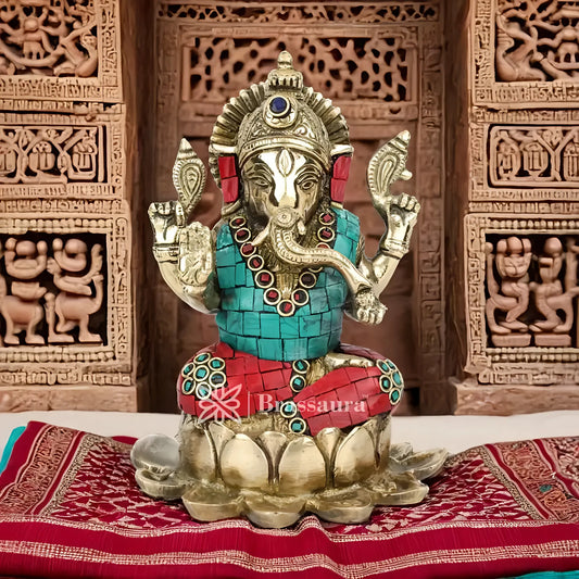 Brassaura™ Brass Ganesha Statue | Handcrafted Vinayaka Idol for Home & Décor | Height 6.5 Inches & Weight 1.4 Kgs