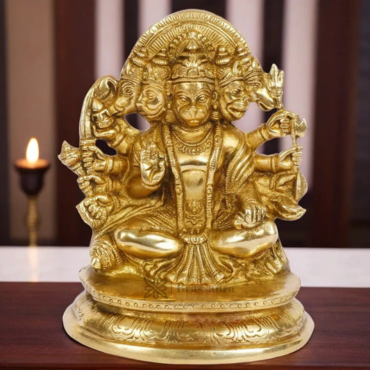Brassaura™ Brass Panchmukhi Hanuman Idol for Pooja Room – Height 8 Inches & Weight 1.9 Kgs | Classic Décor