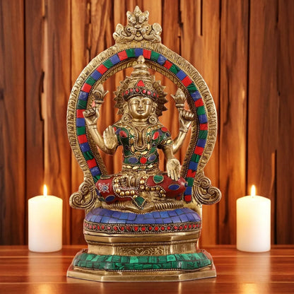 Brass Gem Stone Work Laxmi Mata for Home and Decor Height 11.5 Inches & Weight 4 Kgs