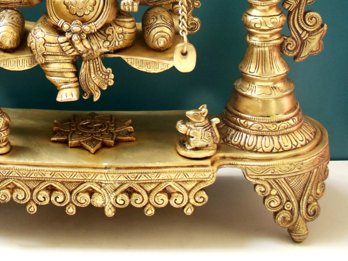 Brassaura™ Kirtimukha Lord Ganesha on Swing with Bells | Pure Brass Idol | Height 26 Inches & Weight 16.60 Kgs