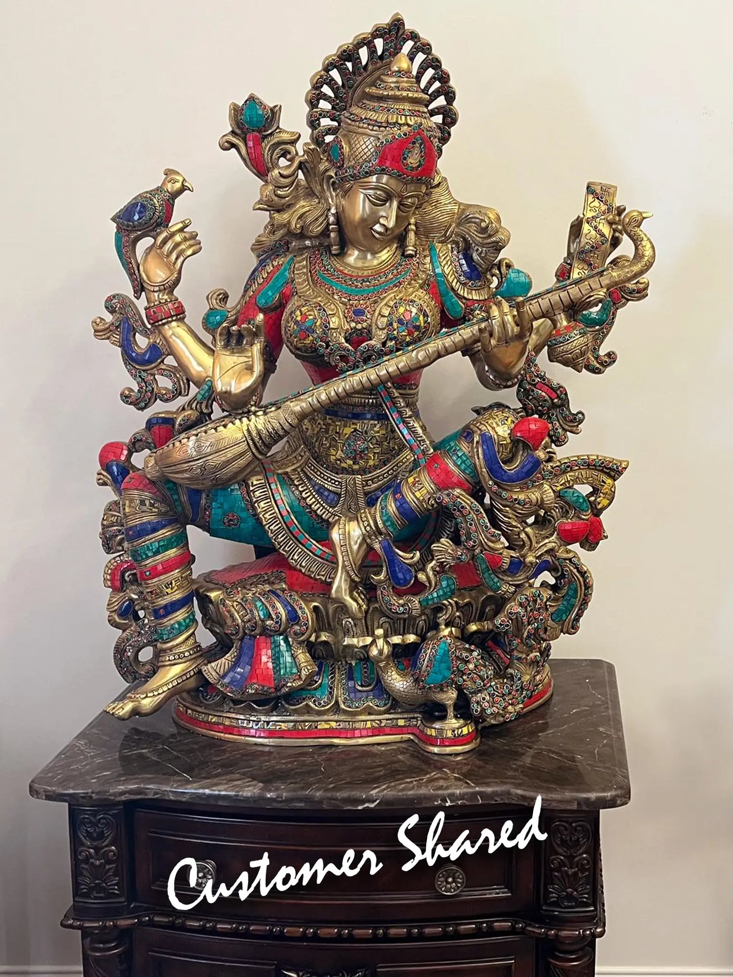 Brassaura® Brass Saraswati Statue | Height 33.07 Inches & Weight 85 kg