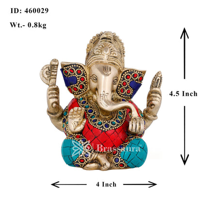 Brassaura™ Brass Ganesha Idol for Home and Decor | Weight 0.8 Kg | Height 4.5 Inches