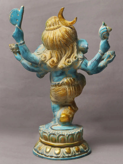 Brassaura™ Six-Armed Dancing Bal Ganesha | Turquoise Patina with Gold Highlights | Height 15.6 Inches & Weight 8.70 kgs