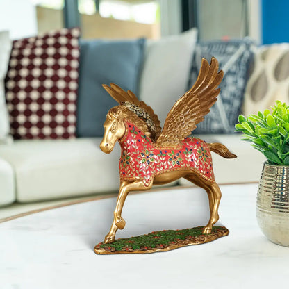 Brassaura® Pegasus Winged Horse Brass Sculpture with Inlay Work | Pure Brass | Height 16.5 Inches & Weight 10 kgs