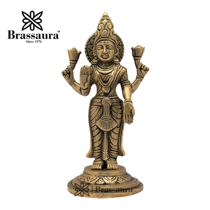 Brassaura™ Brass Black Patina Work Vishnu laxmi Idol for Home and Decor Weight 2.9 Kg Height 23 cm