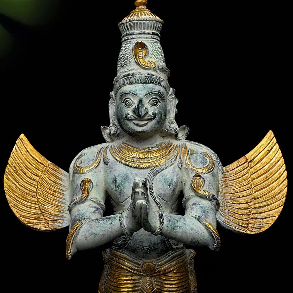 ब्रासोरा® वृंदावन वेणुगोपाल कृष्ण पीतल की प्रतिमा मोर के साथ | एंटीक नीला और सुनहरा रंग | ऊँचाई 20 इंच