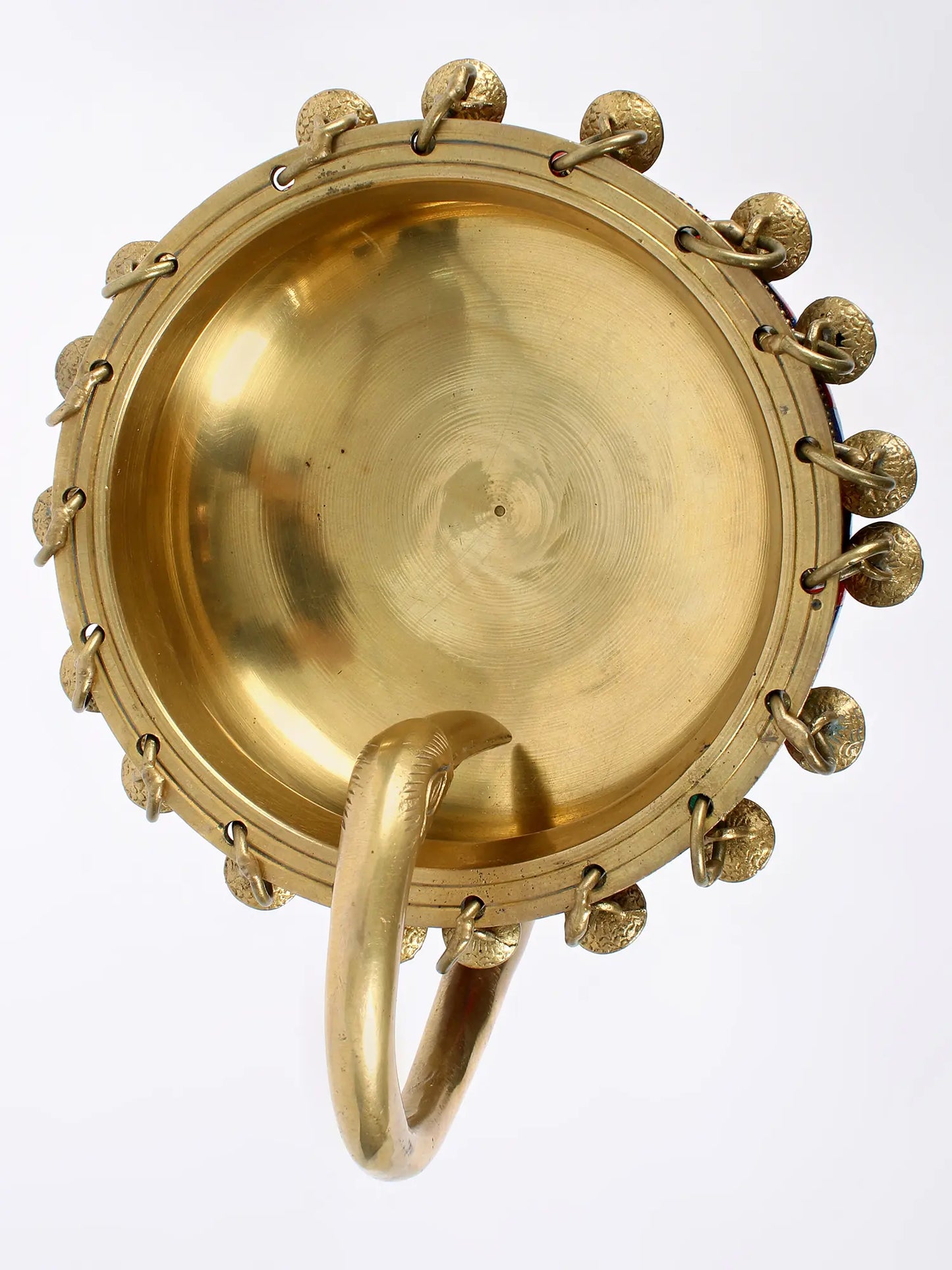 ब्रासौर® फ्लेमिंगो ब्रास उर्ली, मल्टीकलर इनले वर्क और हैंगिंग बेल्स के साथ | शुद्ध पीतल | ऊंचाई 17 इंच और वज़न 2.91 किलोग्राम