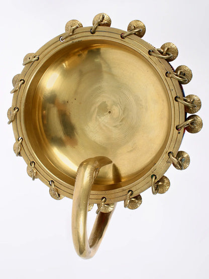 ब्रासौर® फ्लेमिंगो ब्रास उर्ली, मल्टीकलर इनले वर्क और हैंगिंग बेल्स के साथ | शुद्ध पीतल | ऊंचाई 17 इंच और वज़न 2.91 किलोग्राम