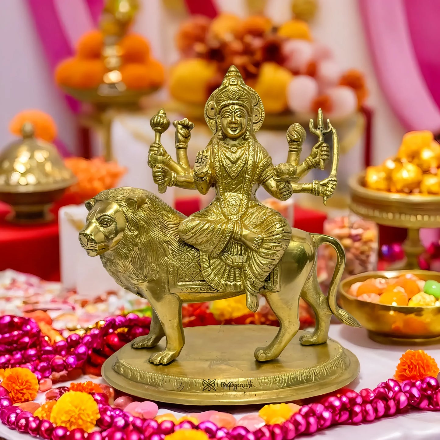 Brassaura™ Brass Durga Sherawali Murti for Home and Decor Height 11.5 inches & Weight 3.9 Kgs