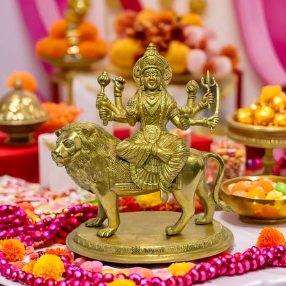 Brassaura™ Brass Durga Sherawali Murti for Home and Decor Height 11.5 inches & Weight 3.9 Kgs