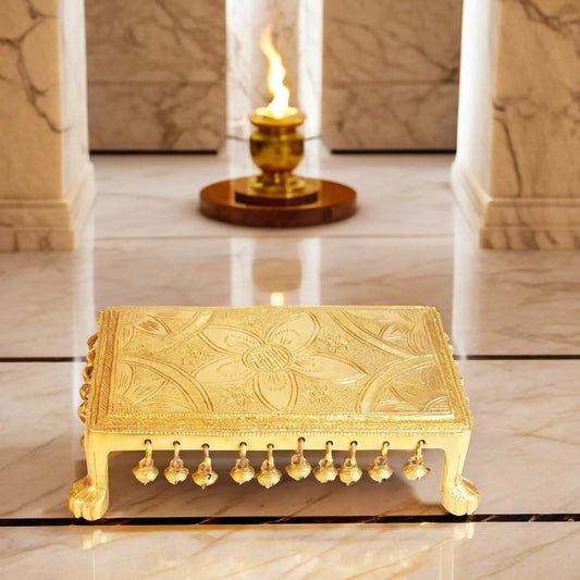 Brass Chowki Statue For Home Decor Weight 3.2 Kg And Height 8 Cm