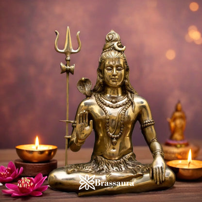 Brassaura™ Brass Shiva Idol – Height 19 & Weight 11.7 Kgs | Traditional Murti for Puja Room & Mandir