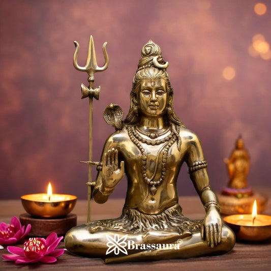 Brassaura™ Brass Shiva Idol – Height 19 & Weight 11.7 Kgs | Traditional Murti for Puja Room & Mandir
