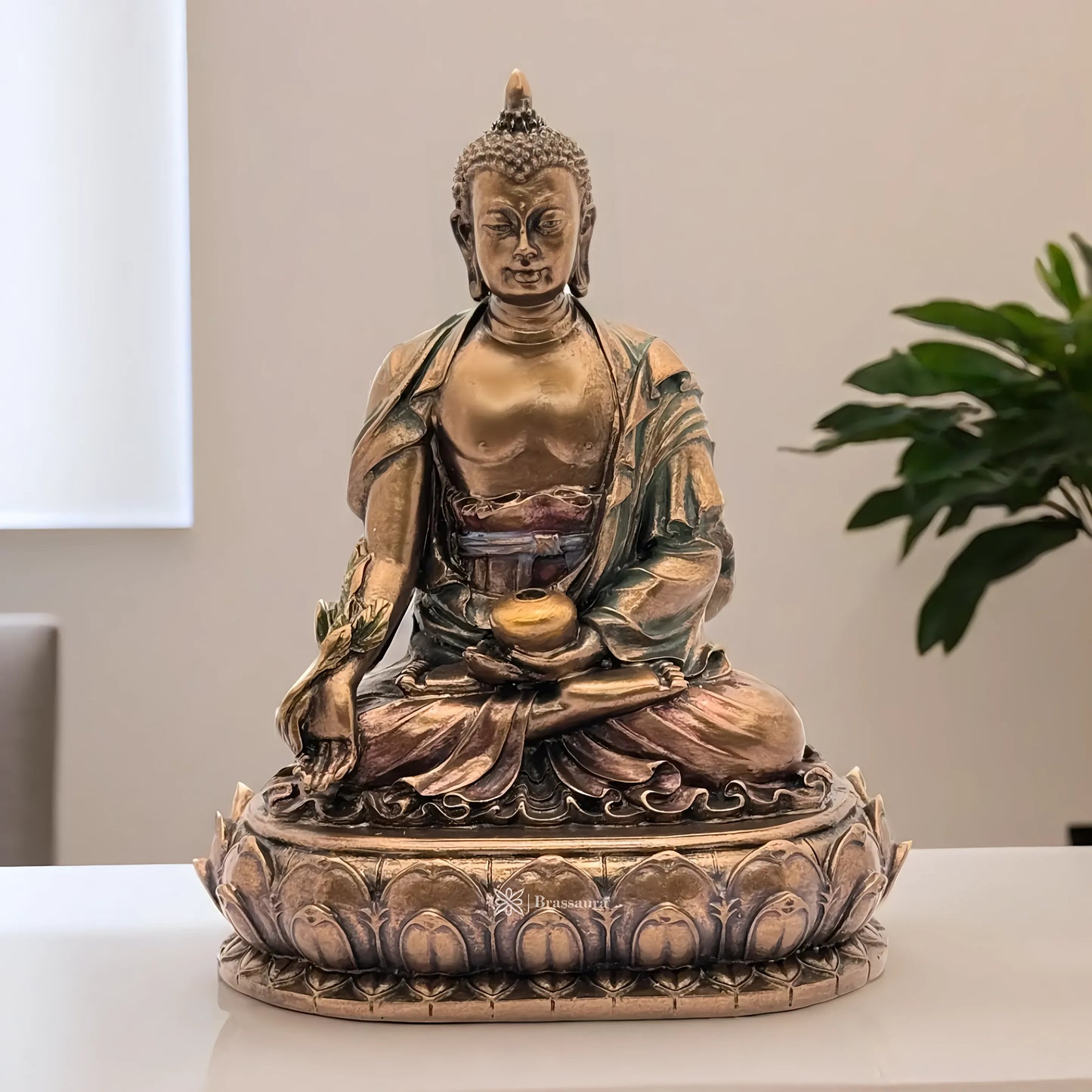 Brassaura™ Resin Buddha Statue – Height 6 Inches & Weight 0.475 Kgs | Peaceful Meditation Idol for Home & Temple Décor