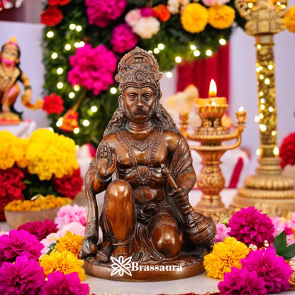 Brassaura™ Sacred Brass Hanuman Murti – Height 9 Inches & Weight 3.6 Kgs | Handcrafted Idol