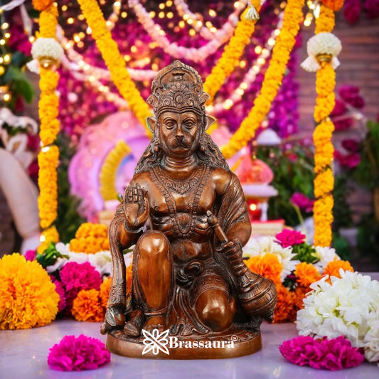 Brassaura™ Sacred Brass Hanuman Murti – Height 9 Inches & Weight 3.6 Kgs | Handcrafted Idol
