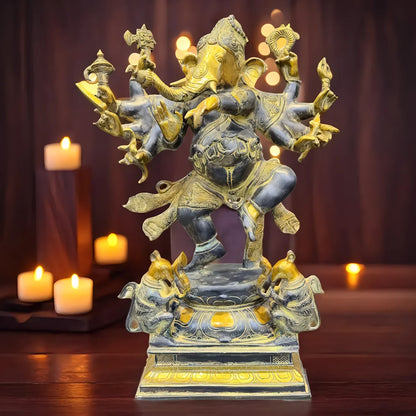 Brassaura® Brass Dancing Ganesha 10 Hands Statue | Height 26 Inches