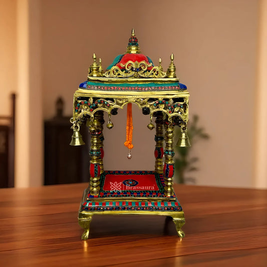 Brassaura® Brass Gem Stone Work Temple Statue – Height 21 Inches | Temple & Pooja Décor
