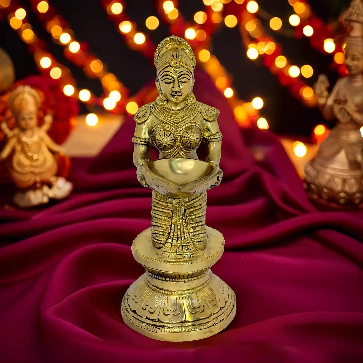 Brassaura™ Brass Deep Laxmi Statue – Height 9.5 Inches & Weight 2.3 Kgs | Home & Puja Décor