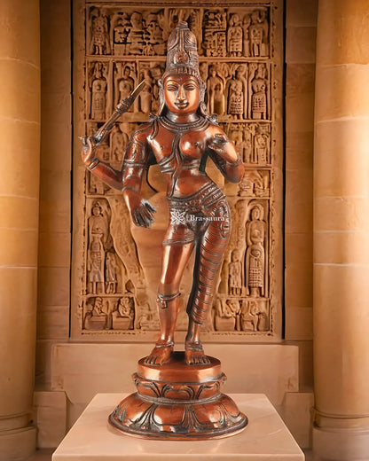 Brassaura™ Pure Brass Ardhanarishwara Idol – 12.5 Inch Height, 3.170 Kg Weight – Vintage Crafted Sculpture