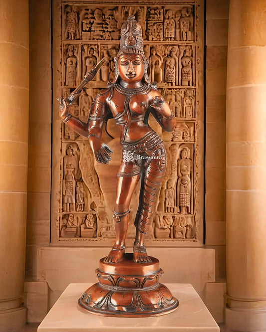 Brassaura™ Pure Brass Ardhanarishwara Idol – 12.5 Inch Height, 3.170 Kg Weight – Vintage Crafted Sculpture