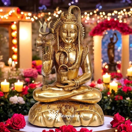 Brassaura™ Magnificent Brass Lord Shiva Murti – Height 9.5 Inches & Weight 3 Kgs | Sacred Décor