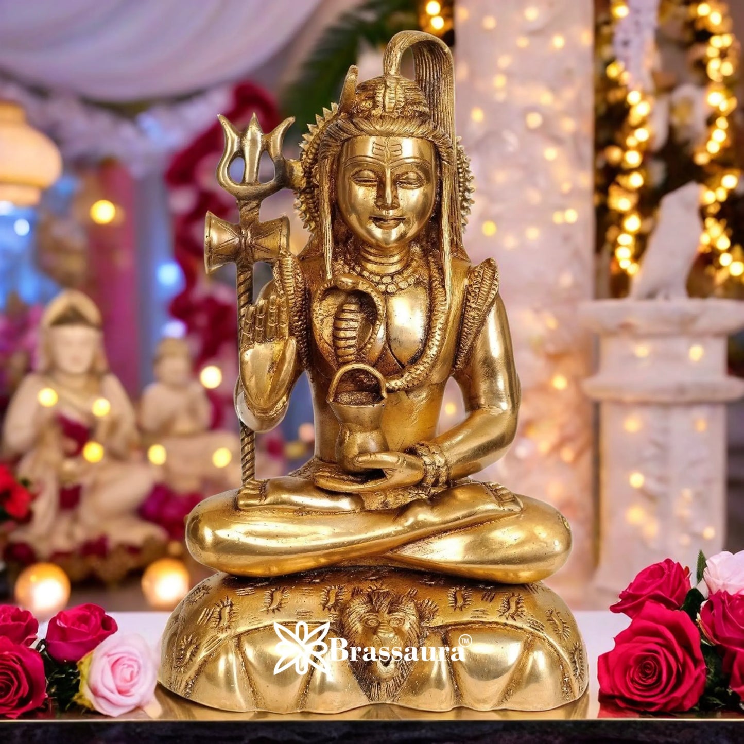 Brassaura™ Magnificent Brass Lord Shiva Murti – Height 9.5 Inches & Weight 3 Kgs | Sacred Décor
