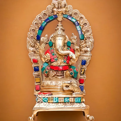 Brassaura™ Brass Ganesha Idol for Home and Decor | Weight 2 Kgs | Height 8 Inches