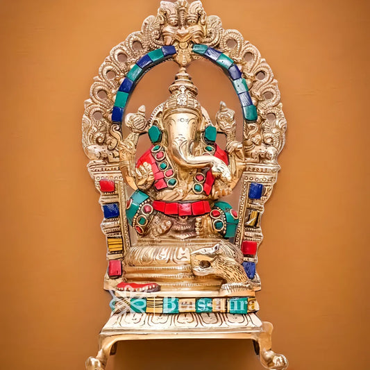 Brassaura™ Brass Ganesha Idol for Home and Decor | Weight 2 Kgs | Height 8 Inches
