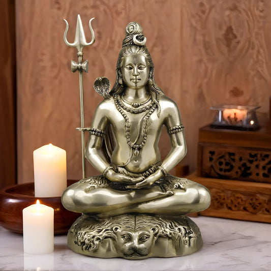 Brassaura™ Pure Brass Lord Shiva Idol – 23 Inch Height, 15.890 Kg Weight – Handcrafted Divine Statue