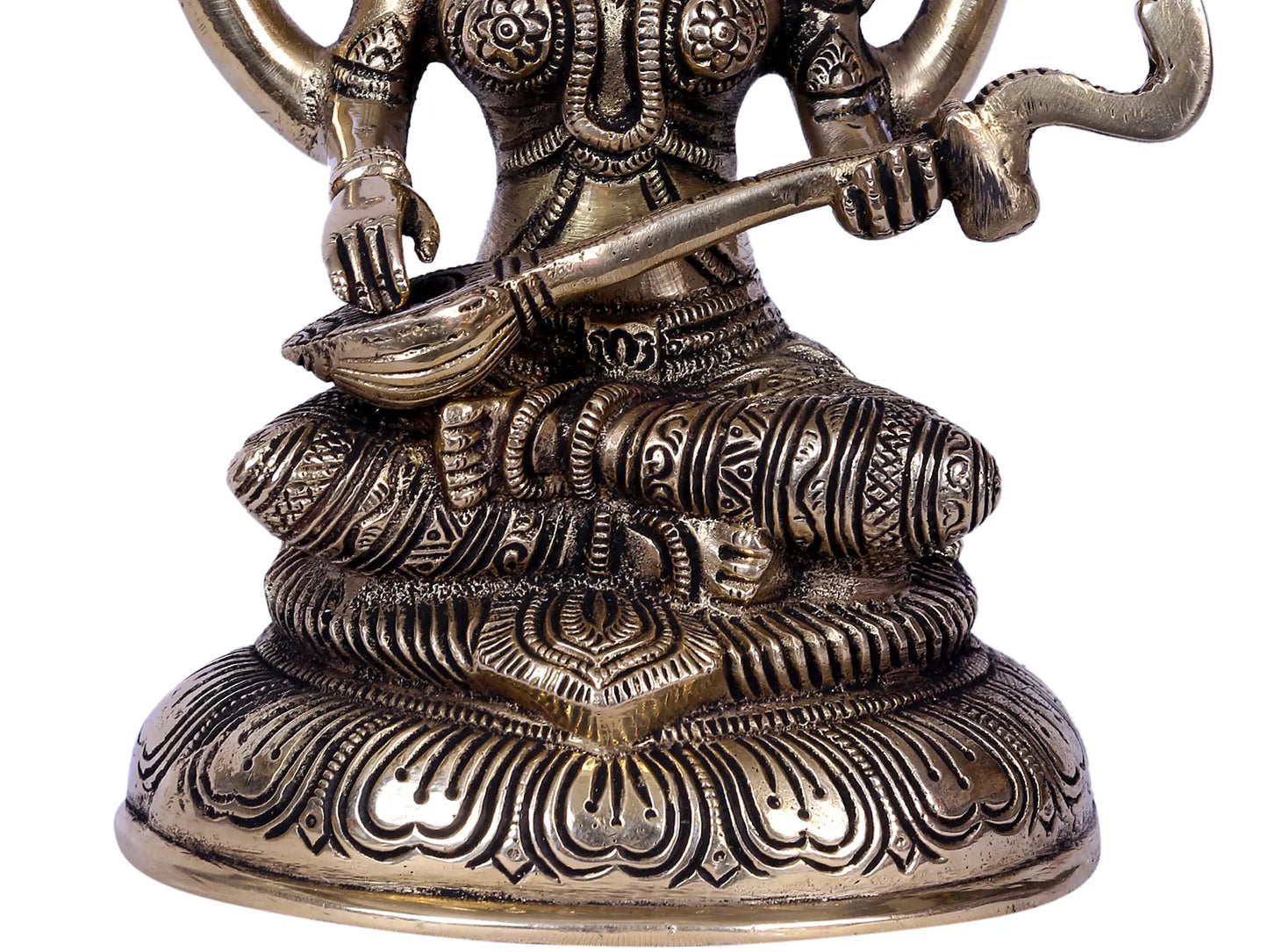Brassaura® Brass Goddess Saraswati Statue | Height 8 Inches & Weight 1.80 kg