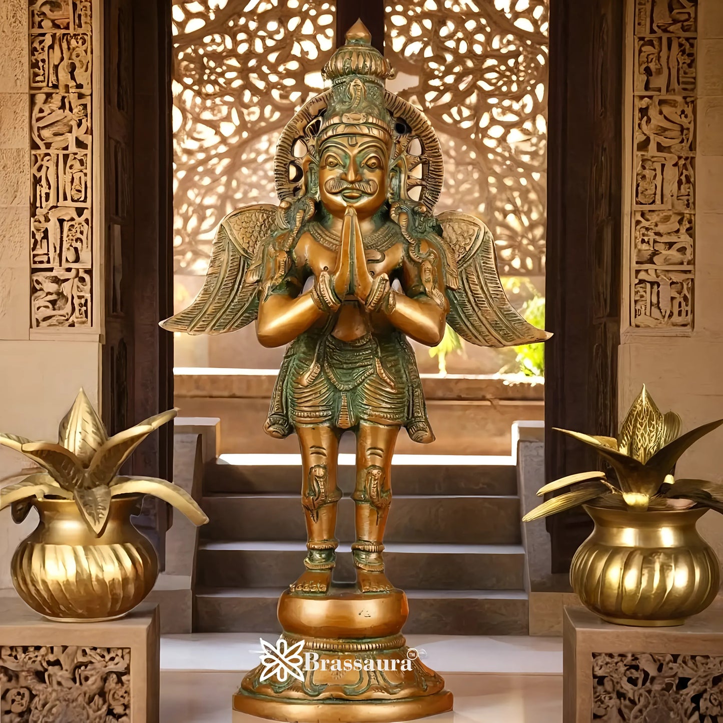 Antique Bronze Finish Brass Standing Garuda Idol – Height 12 Inches, Weight 3 Kgs
