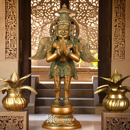 Antique Bronze Finish Brass Standing Garuda Idol – Height 12 Inches, Weight 3 Kgs