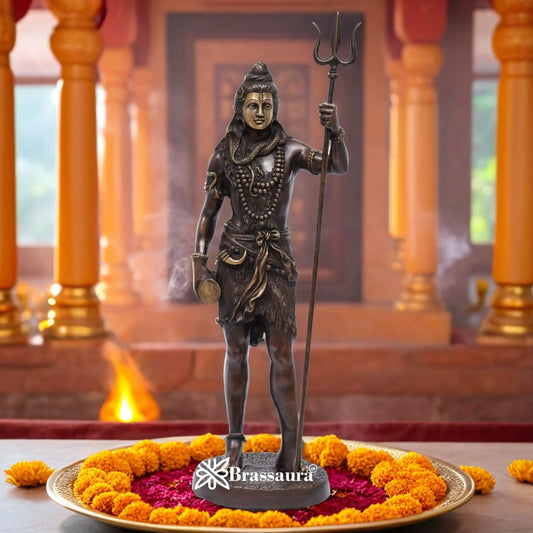 Brassaura™ Premium Brass Shiva Idol – Height 26 Inches & Weight 11 Kgs | Traditional Temple Statue
