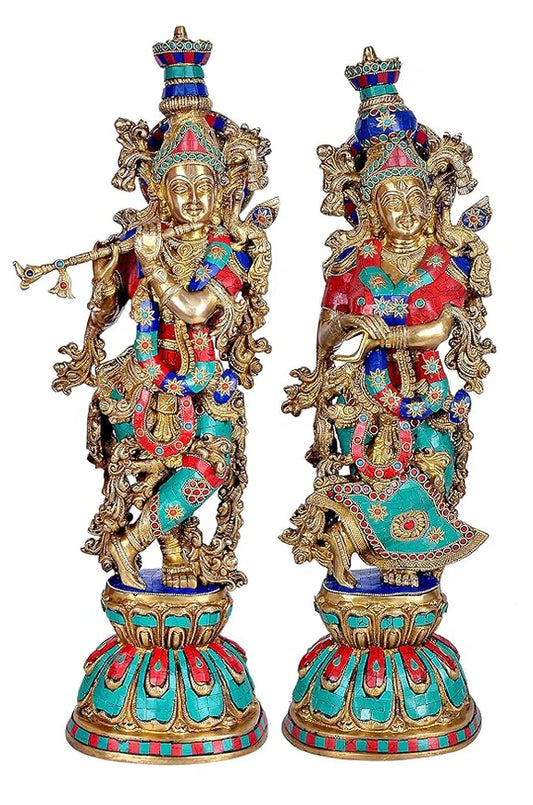 Brassaura® Brass Radha Krishna Flute Playing Statue | Height 26 Inches