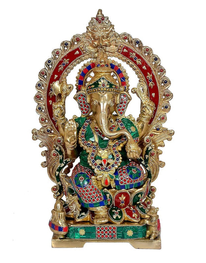 Brassaura® Brass Ganesha Statue with Kirtimuka Frame | Height 17.5 Inches