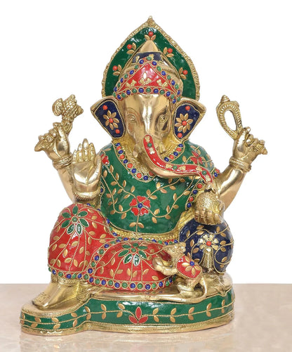 Brassaura® Brass Lord Ganesha Sitting Idol | Height 12 Inches