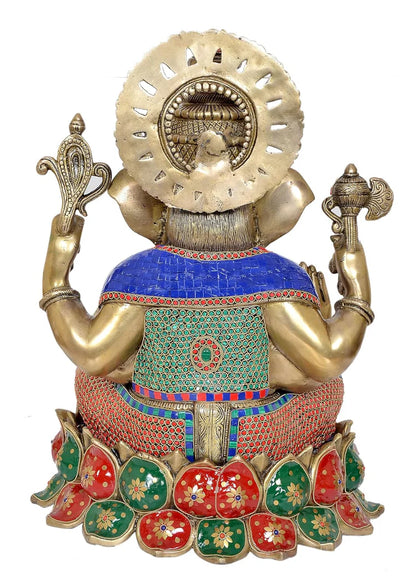Brassaura® Brass Lord Ganesha Idol | 21.5 Inch Multicolor Ganpati Statue | Handcrafted Brass Murti for Home & Mandir