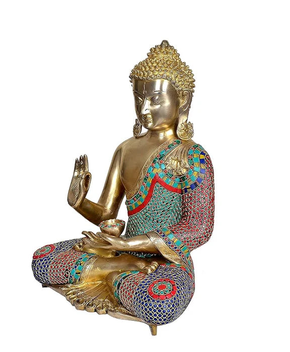 ब्रासोरा® वृंदावन वेणुगोपाल कृष्ण पीतल की प्रतिमा मोर के साथ | एंटीक नीला और सुनहरा रंग | ऊँचाई 20 इंच