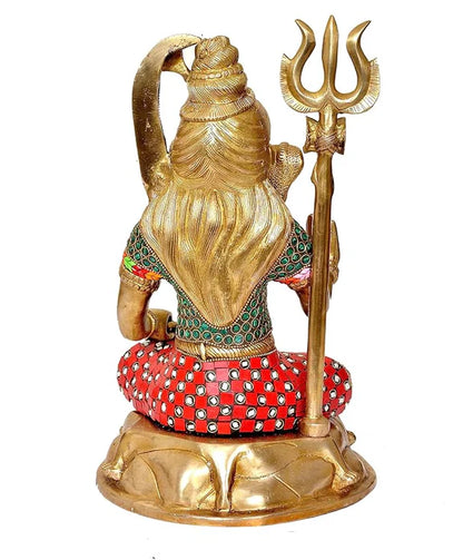 Brassaura® Brass Lord Shiva Idol | 13 Inch Golden Shiv Ji Statue | Handcrafted Brass Mahadev Murti for Home & Temple