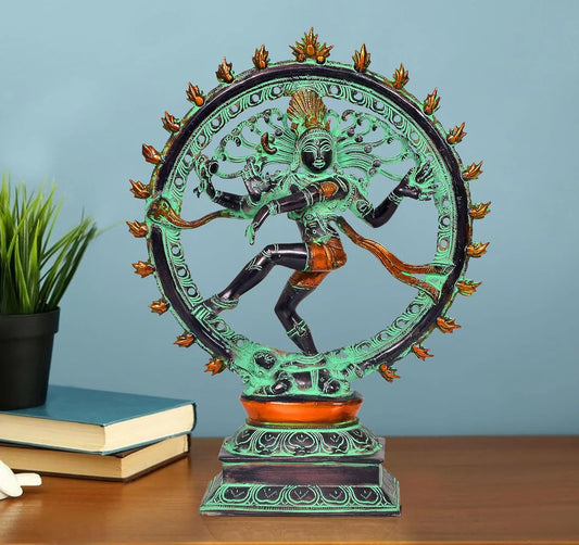 Brassaura® Brass Nataraja Statue | Height 13 Inches | Multicolor Lord Shiva Dancing Idol with Agni Chakra