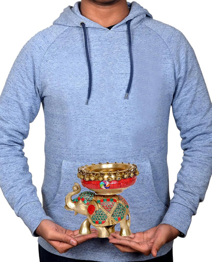 Brassaura® Brass Elephant with Urli & Ghungroo Work | Decorative Brass Showpiece | Height 7.5 Inches