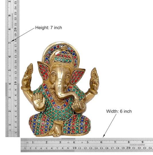 Brassaura® Brass Ganesha Statue | Height 7 Inches | Multicolor Ganpati Idol for Home, Office & Mandir