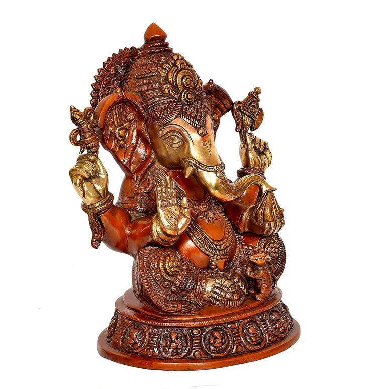 Brassaura® Brass Multicolour Ganesha Murti | Height 16 Inches